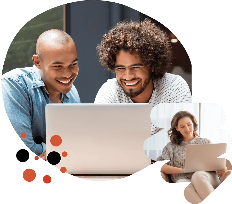 Two men and a woman looking at their laptops